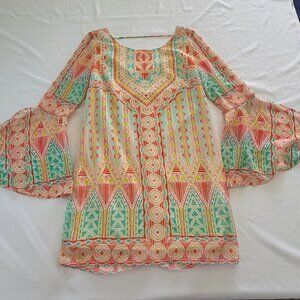 Pink Owl Geometric Aztec Print Dress Size S
